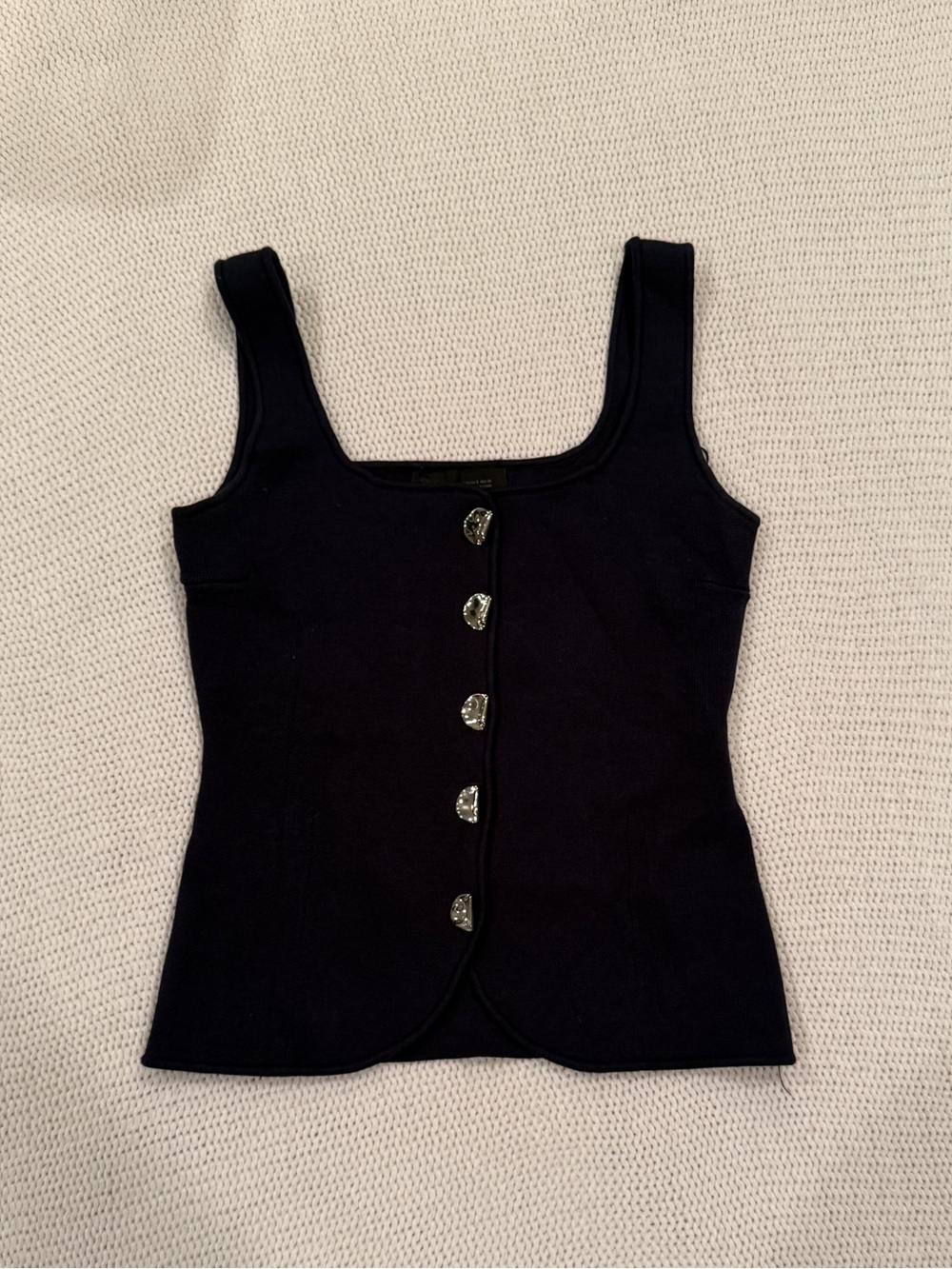 Zara Black Square Neck Metal Button-Front  Knit Tank